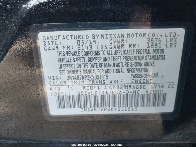Nissan SENTRA SV 2019 3N1AB7AP2KY351815 Image 9
