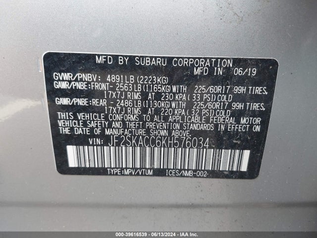 Subaru Forester 2019 JF2SKACC6KH576034 Image 9