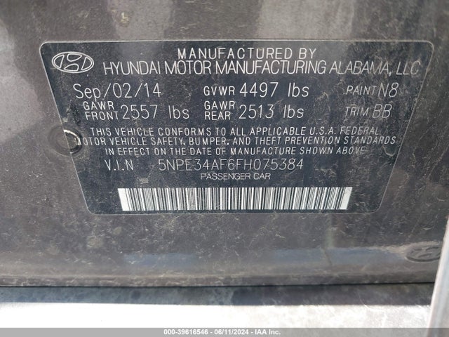 Hyundai Sonata Sport 2015 5NPE34AF6FH075384 Image 9