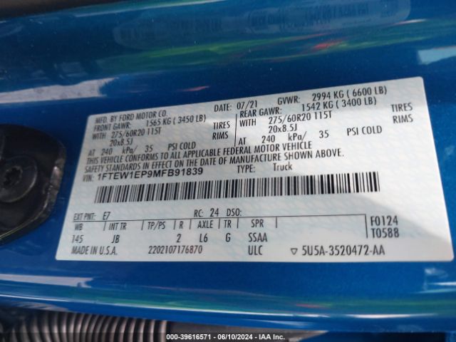 1FTEW1EP9MFB91839 Ford F-150 Xl