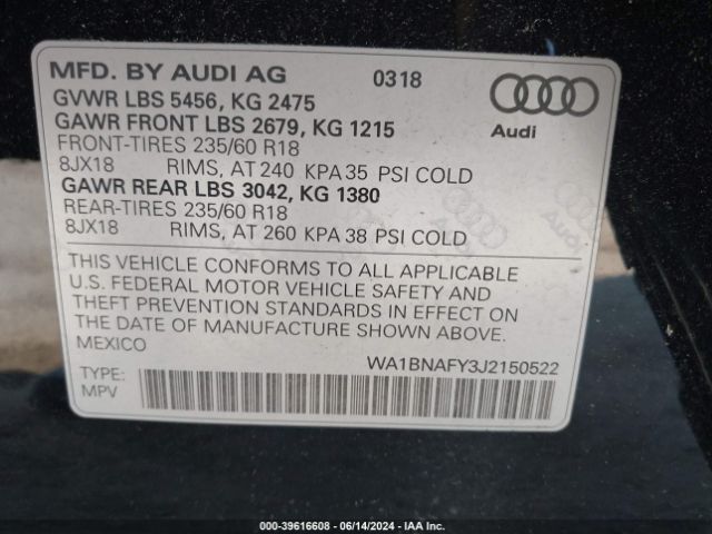 WA1BNAFY3J2150522 Audi Q5 2.0t Premium/2.0t Tech Premium