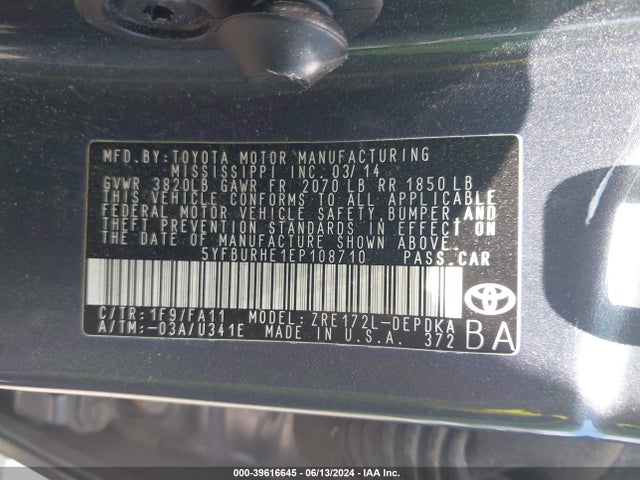 Toyota COROLLA L 2014 5YFBURHE1EP108710 Image 9