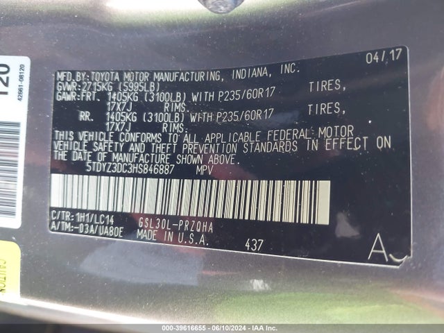 Toyota Sienna Xle 8 Passenger 2017 5TDYZ3DC3HS846887 Image 9