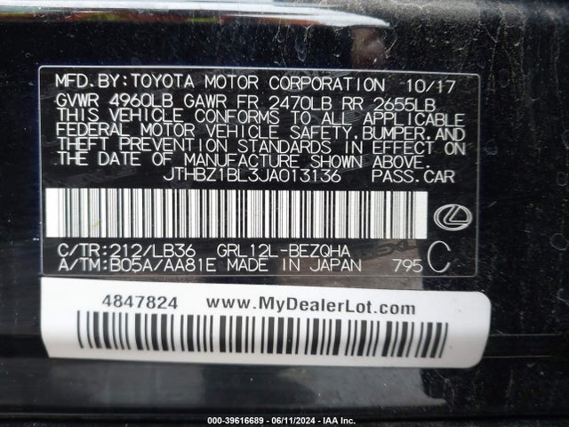 JTHBZ1BL3JA013136 Lexus Gs 350 F Sport