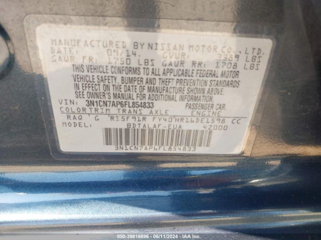 3N1CN7AP6FL854833 Nissan Versa 1.6 S