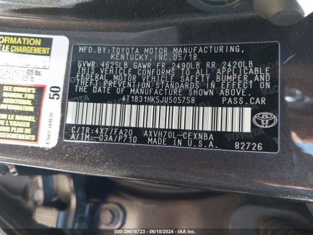 4T1B31HK5JU505758 Toyota Camry Hybrid Le