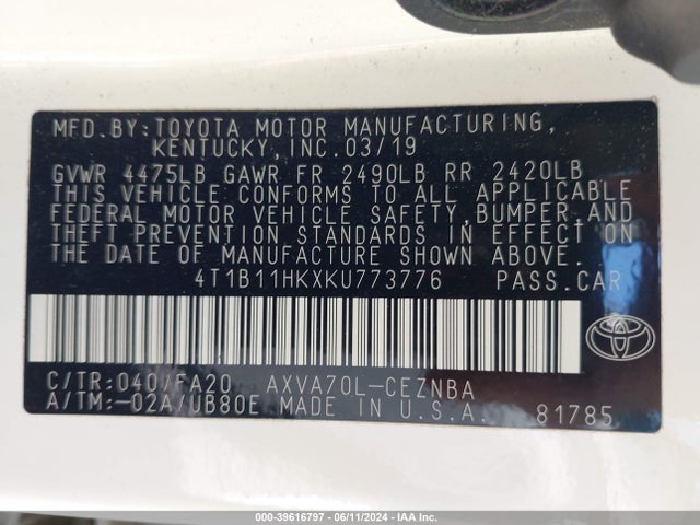 Toyota CAMRY LE 2019 4T1B11HKXKU773776 Image 9