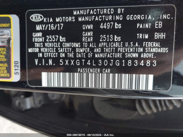 5XXGT4L30JG183483 KIA Optima Lx