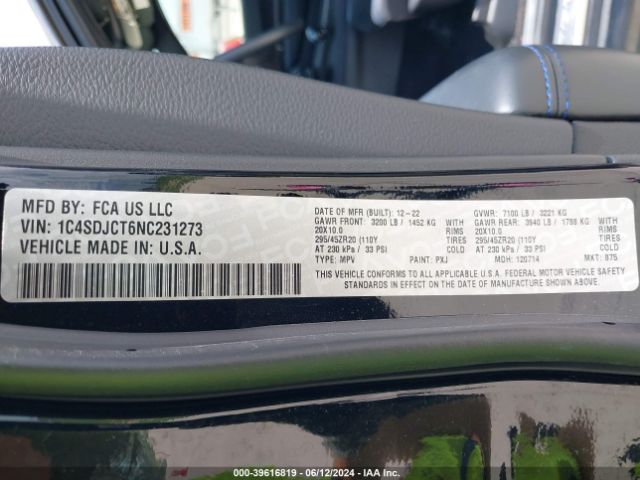 1C4SDJCT6NC231273 Dodge Durango R/t Awd