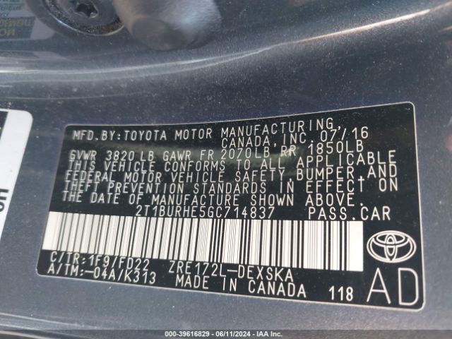 2T1BURHE5GC714837 Toyota Corolla S Plus