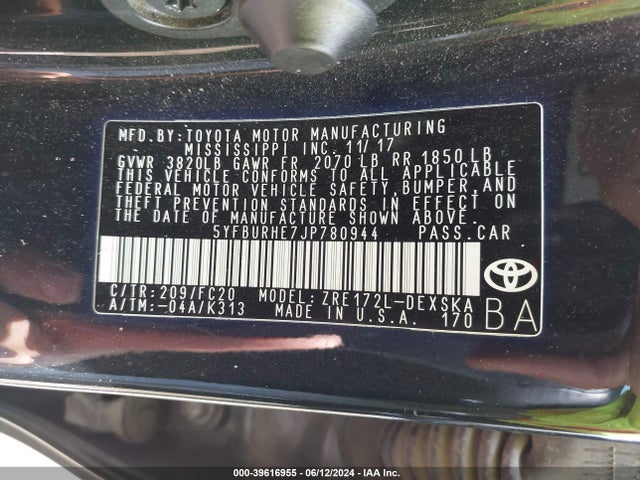 Toyota COROLLA SE 2018 5YFBURHE7JP780944 Image 9