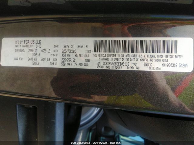 3C6TRVAG8GE106118 RAM Promaster 1500 Low Roof
