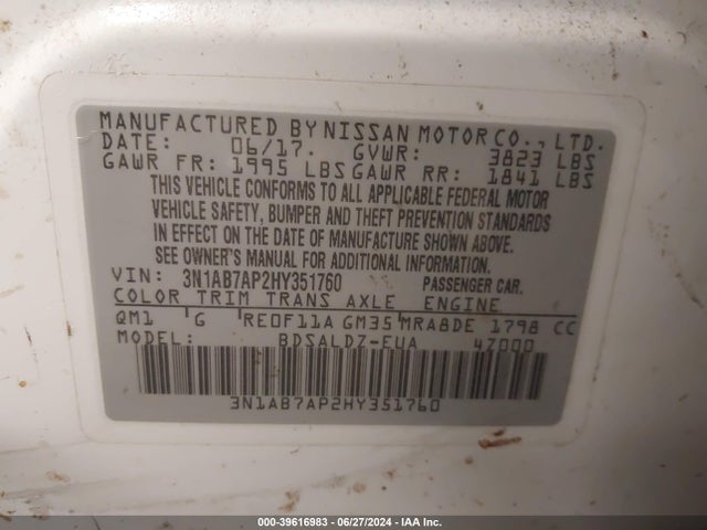 Nissan SENTRA SV 2017 3N1AB7AP2HY351760 Image 9
