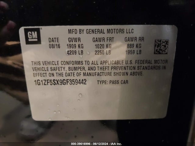 Chevrolet MALIBU 2LT 2016 1G1ZF5SX9GF359442 Image 9