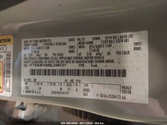 1FTER4FH6MLD48731 Ford Ranger Xlt