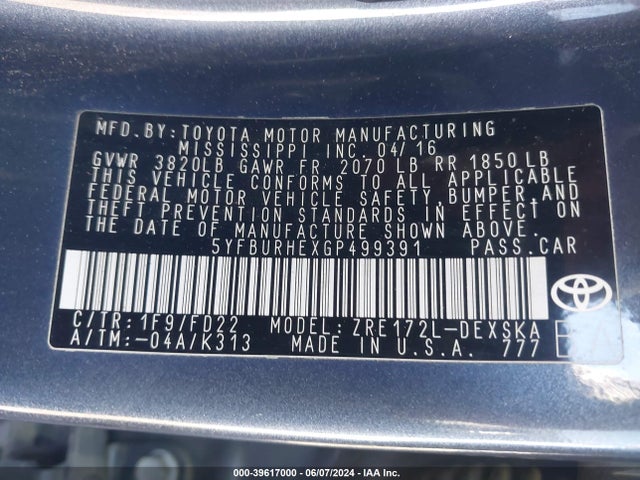 Toyota Corolla S Plus 2016 5YFBURHEXGP499391 Image 9