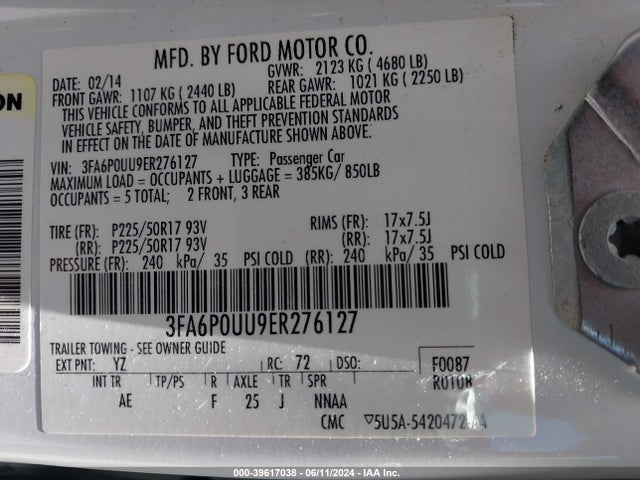 Ford Fusion Hybrid S 2014 3FA6P0UU9ER276127 Image 9