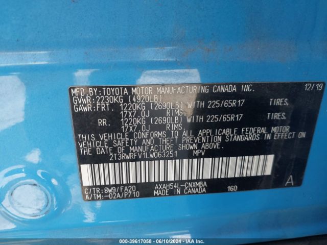 2T3RWRFV1LW063251 Toyota Rav4 Hybrid Xle