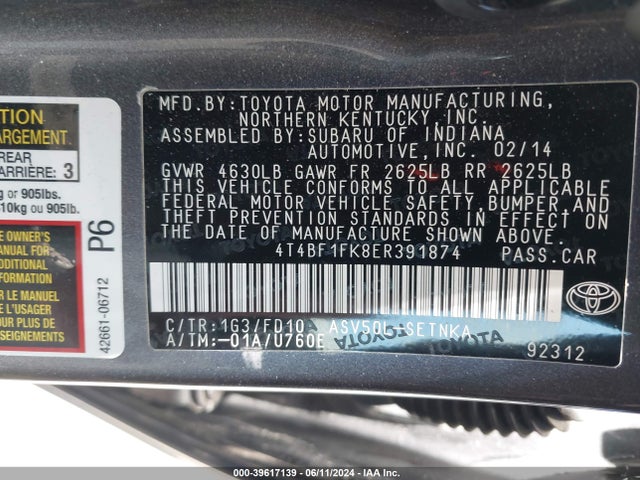 Toyota CAMRY LE 2014 4T4BF1FK8ER391874 Image 9