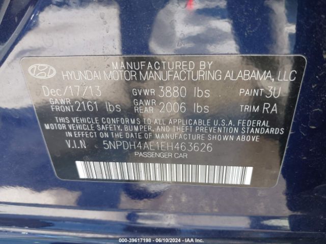 5NPDH4AE1EH463626 Hyundai ELANTRA SE