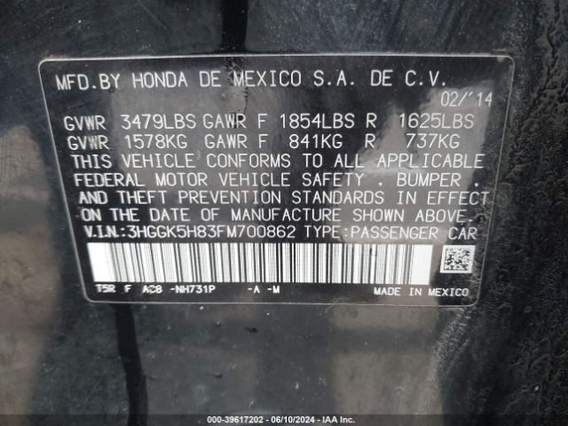 3HGGK5H83FM700862 Honda Fit Ex/ex-l