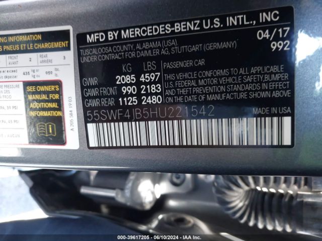 55SWF4JB5HU221542 Mercedes-Benz C 300 Luxury/sport