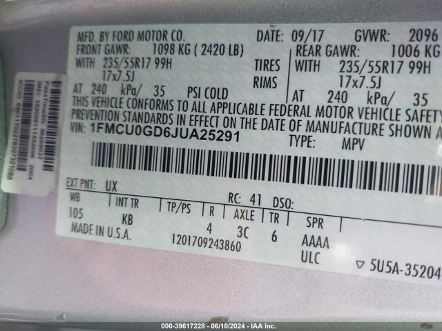 Ford ESCAPE SE 2018 1FMCU0GD6JUA25291 Image 9