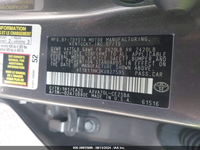 Toyota CAMRY SE 2019 4T1B11HK3KU827595 Image 9