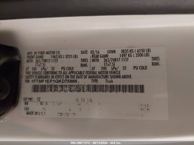 Ford F-150 Xl 2016 1FTMF1EP1GKD75888 Image 9