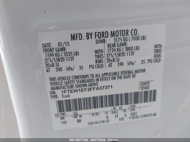 1FTEW1EF2FFA37371 Ford F-150 Platinum