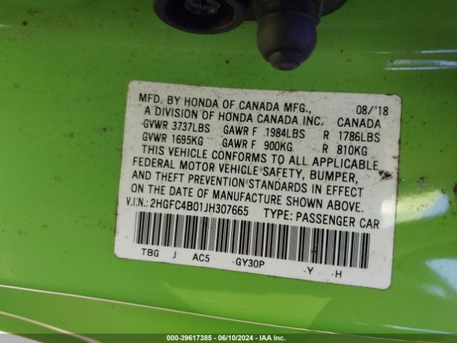 2HGFC4B01JH307665 Honda Civic Lx-p