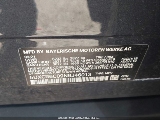 5UXCR6C09N9J46013 BMW X5 Xdrive40i