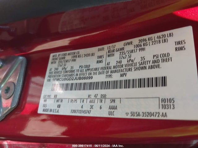Ford ESCAPE SE 2018 1FMCU0GD2JUB08099 Image 9