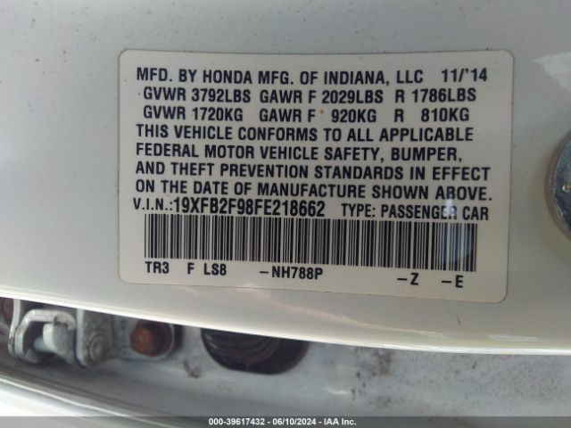 19XFB2F98FE218662 Honda Civic Ex-l