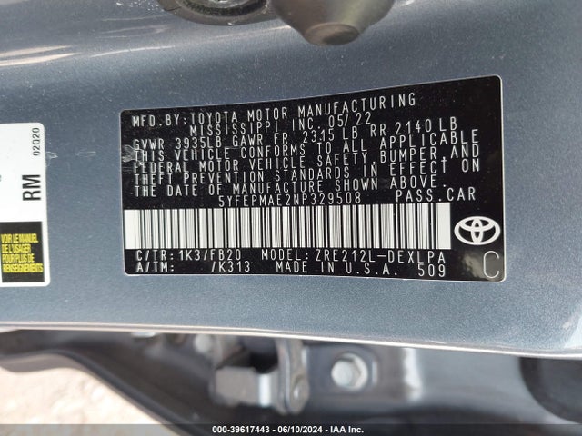 Toyota COROLLA LE 2022 5YFEPMAE2NP329508 Image 9