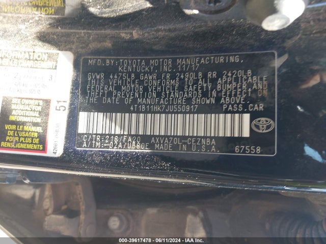 Toyota CAMRY LE 2018 4T1B11HK7JU550917 Image 9
