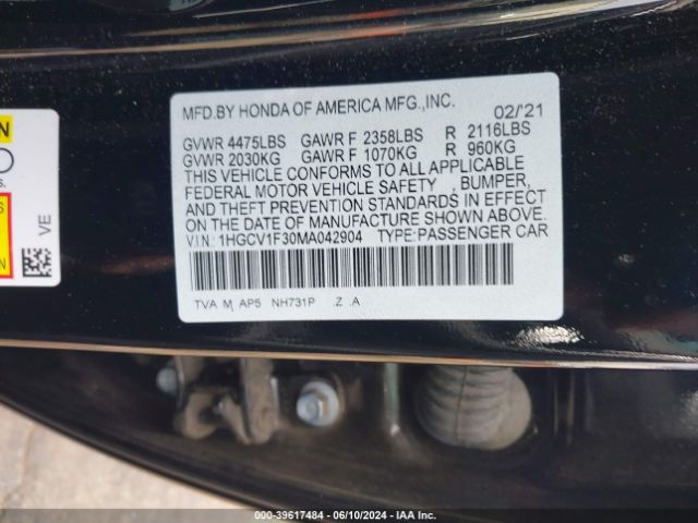 1HGCV1F30MA042904 Honda Accord Sport