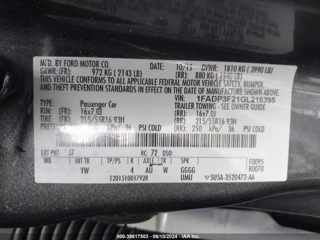 Ford FOCUS SE 2016 1FADP3F21GL216395 Image 9