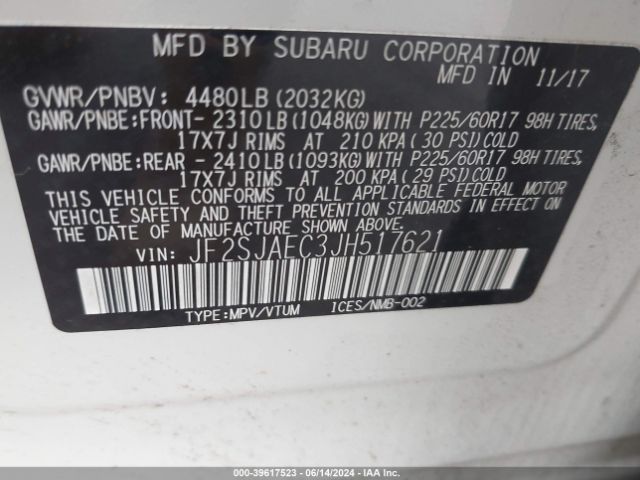 JF2SJAEC3JH517621 Subaru Forester 2.5i Premium