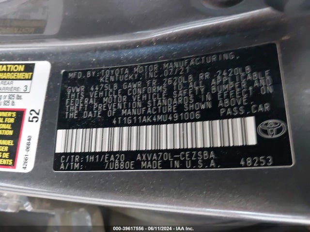 Toyota CAMRY SE 2021 4T1G11AK4MU491006 Image 9