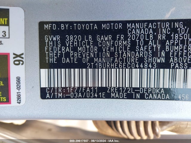 Toyota COROLLA L 2014 2T1BURHE6EC044843 Image 9