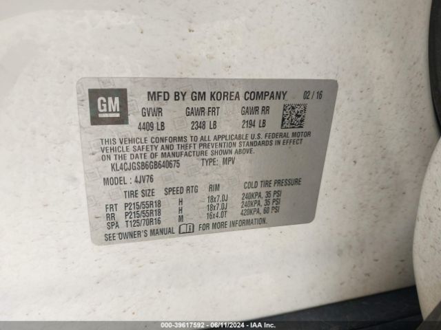 KL4CJGSB6GB640675 Buick Encore Leather
