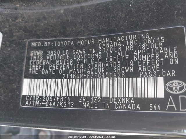 Toyota COROLLA LE 2015 2T1BURHE7FC450826 Image 9