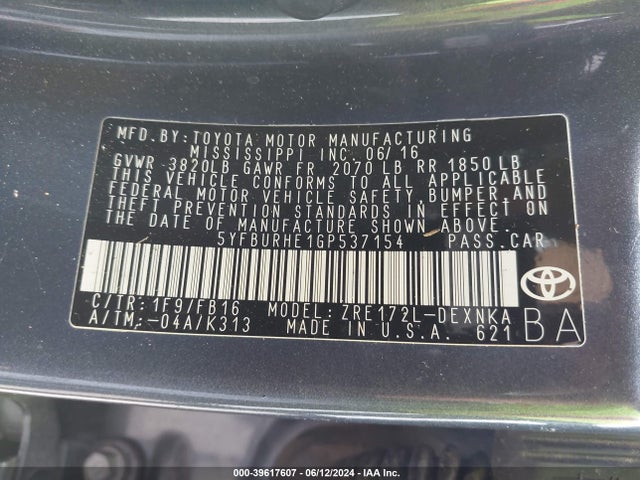 Toyota COROLLA LE 2016 5YFBURHE1GP537154 Image 9