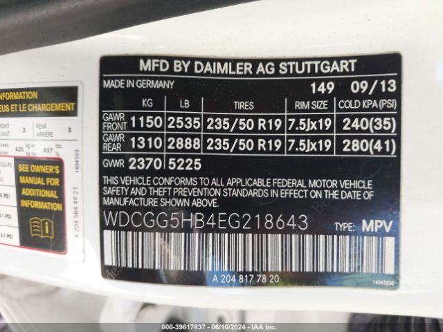 WDCGG5HB4EG218643 Mercedes-Benz GLK 350