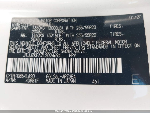 JTJJZKFA7L2024694 Lexus Rx 350l Luxury