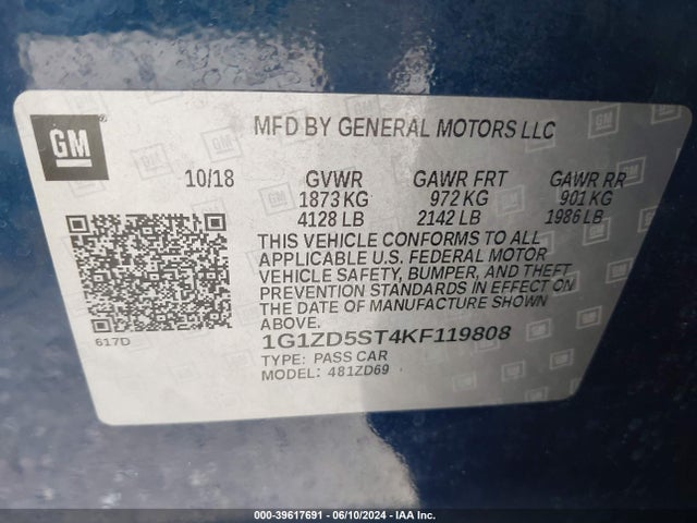 Chevrolet MALIBU LT 2019 1G1ZD5ST4KF119808 Image 9