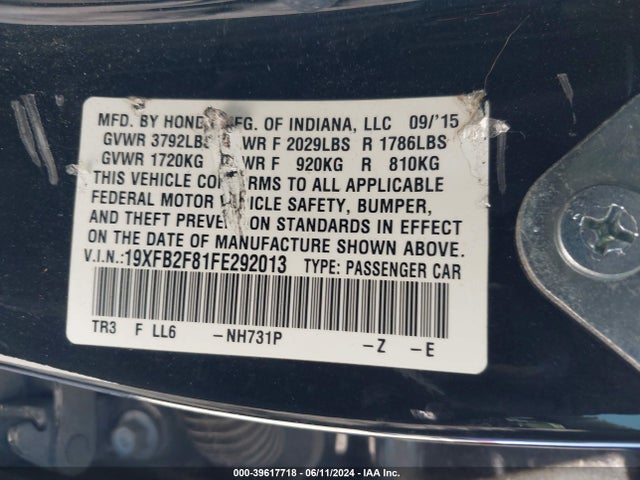 Honda CIVIC EX 2015 19XFB2F81FE292013 Image 9