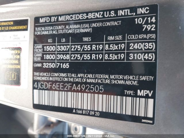 4JGDF6EE2FA492505 Mercedes-Benz Gl 450 4matic