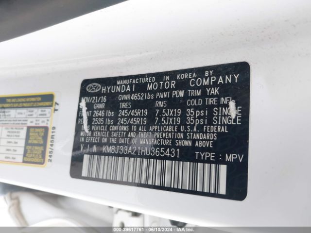 KM8J33A21HU365431 Hyundai Tucson Limited